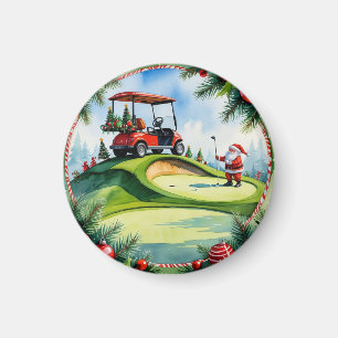Íman Natal de golfe com Papais noeis a montar carrinho