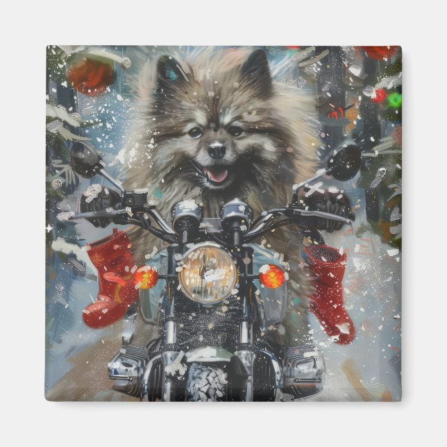Íman Natal de Motocicleta de Keeshond (Frente)