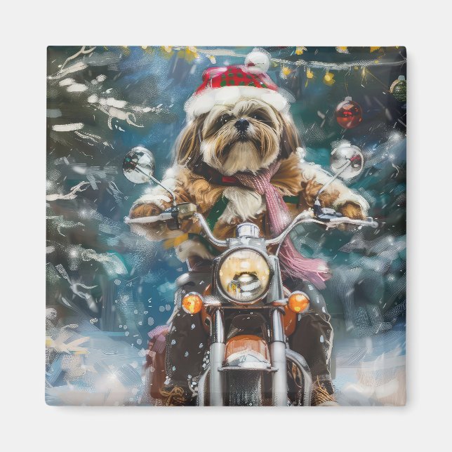 Íman Natal de Motocicleta de Lhasa Apso (Frente)