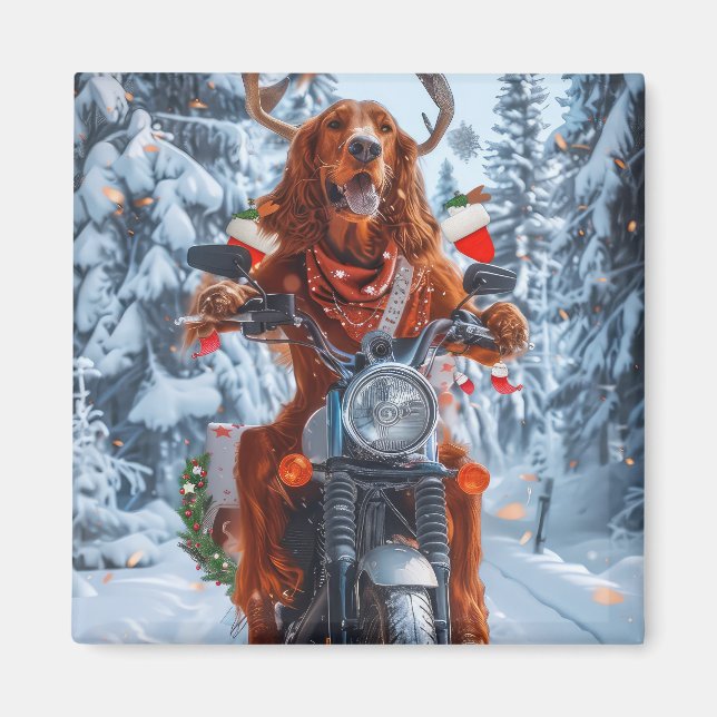 Íman Natal do Cão Vermelho Irlandês a Andar a Moto (Frente)