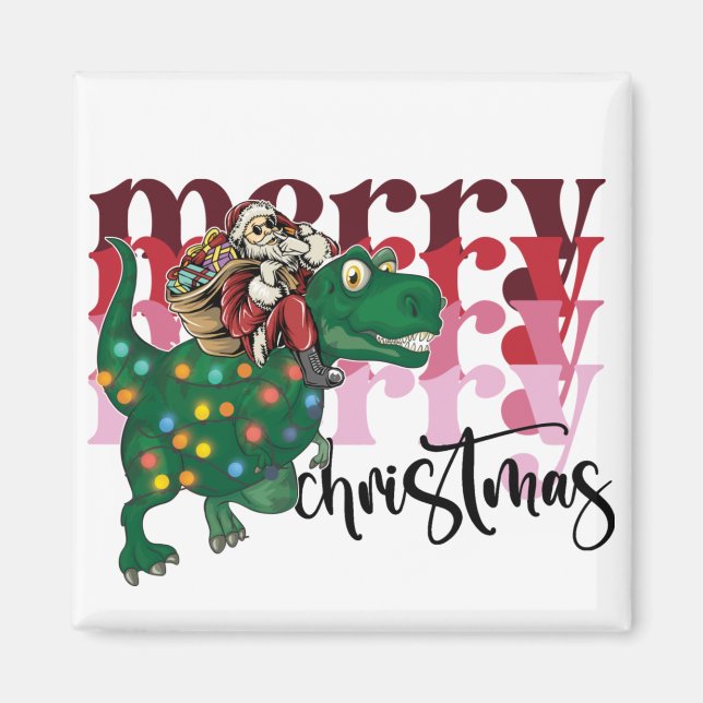 Íman Natal do carregando de Dinossaur Papai Noel (Frente)