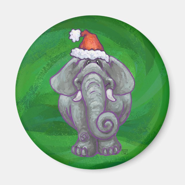 Íman Natal Do Elefante Em Verde (Frente)