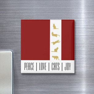 Íman Natal Dourado de Gato Vermelho Moderno e Branco