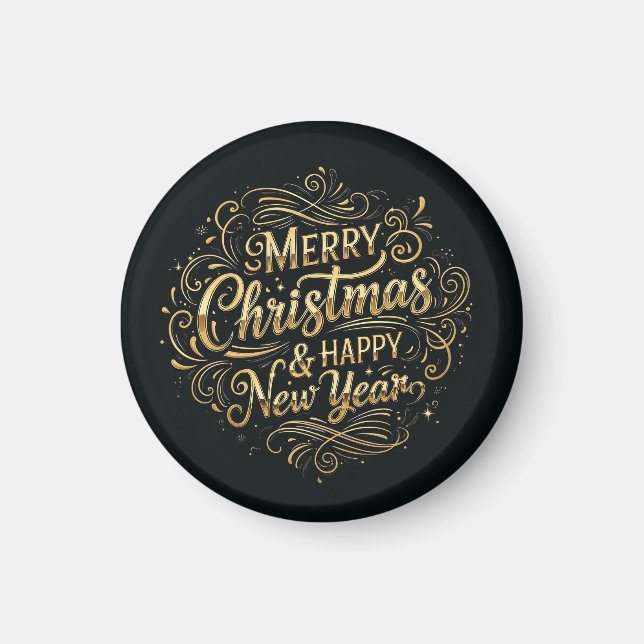 Íman Natal e Feliz ano novo alegres e Dourados (Frente)