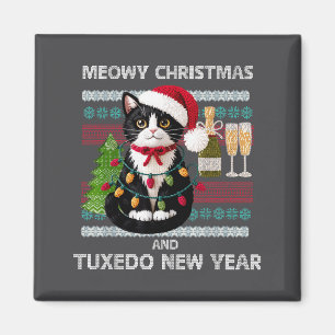 Íman Natal Feliz Meowy Gato Tuxedo Chapéu do Papai Noel