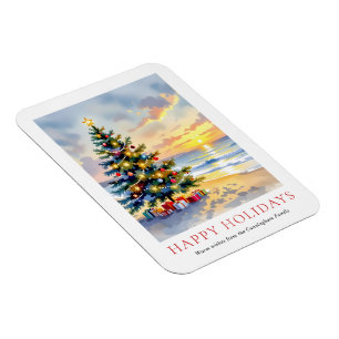 Íman Natal Festivo à Beira-Mar com Aquarela Moderna