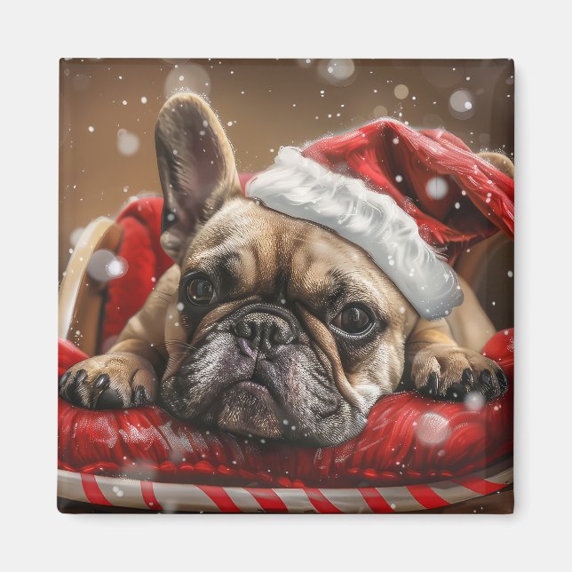 Íman Natal Festivo do Bulldog Francês (Frente)