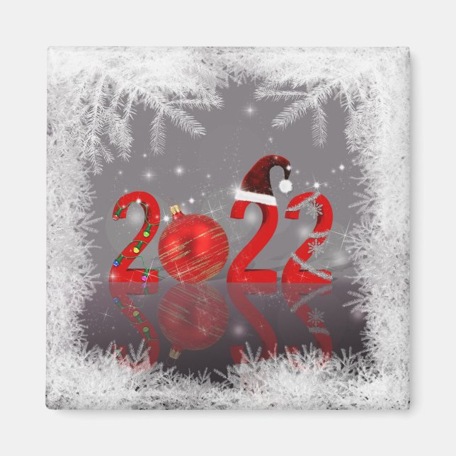 Íman Natal Festivo Vermelho Feliz Ano Novo 2022 (Frente)
