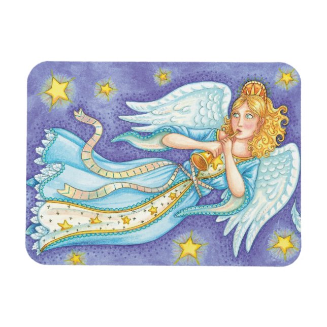 Íman Natal Fofo, Anjo Músico Tocando Sua Corneta (Horizontal)