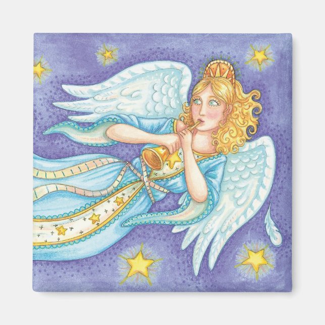 Íman Natal Fofo, Anjo Músico Tocando Sua Corneta (Frente)