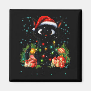 Íman Natal Fofo Gato Preto Chapéu de Papai Noel Natal M