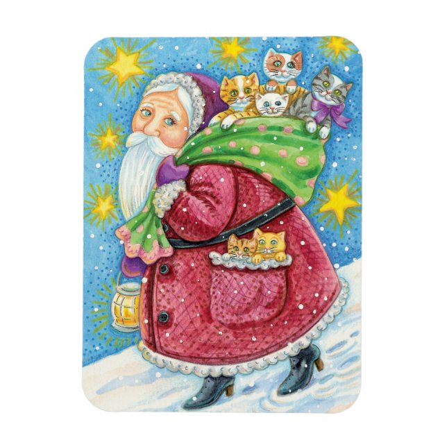 Íman Natal fofo, Papai Noel com Gatinhos e Gatos! (Vertical)