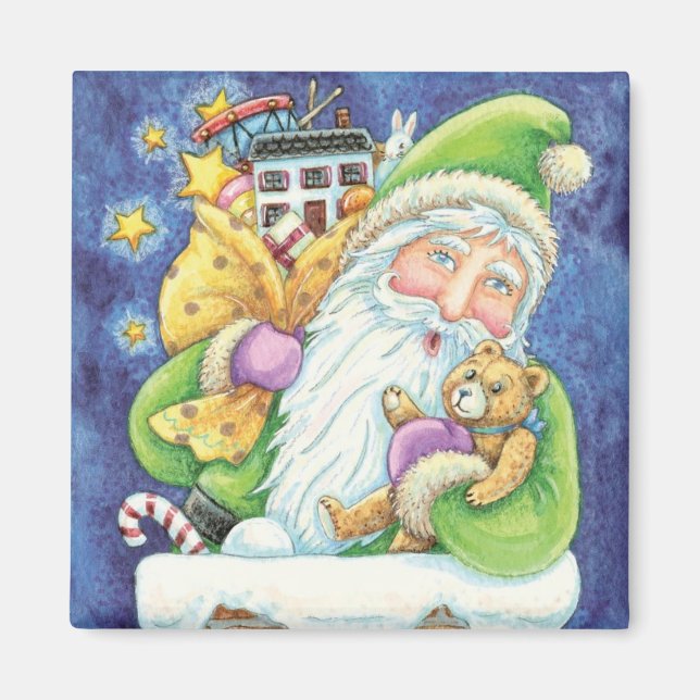 Íman Natal Fofo, Papai Noel na Chaminé com Brinquedos (Frente)
