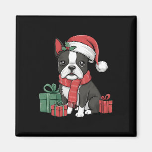 Íman Natal Holiday Santa Hat Boston Terrier Dog Natal