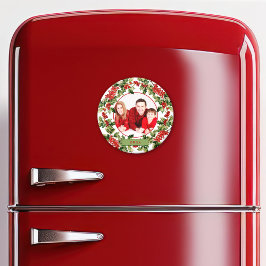 Íman Natal Holly deixa e Berries foto personalizada