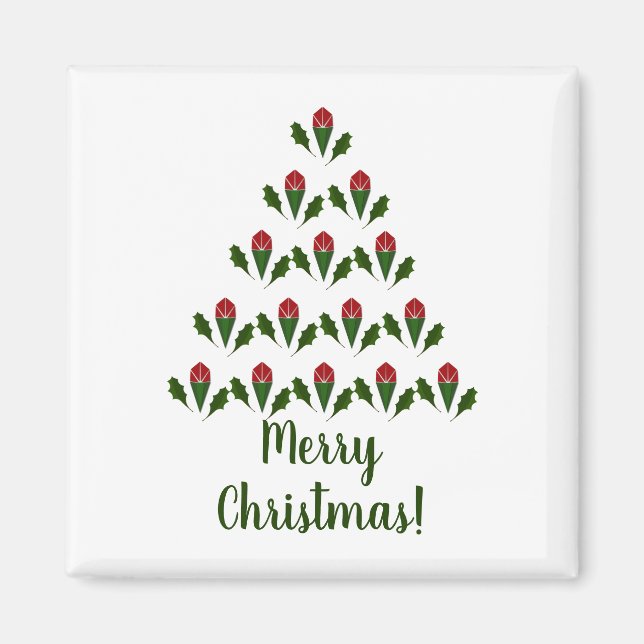 Íman Natal Holly e rosa vermelha Verde (Frente)