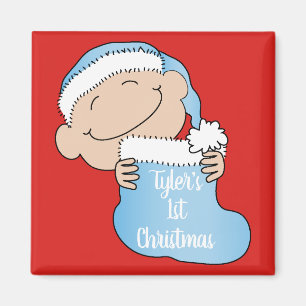 Íman Natal Magnet Square Baby's First Christmas/Blu