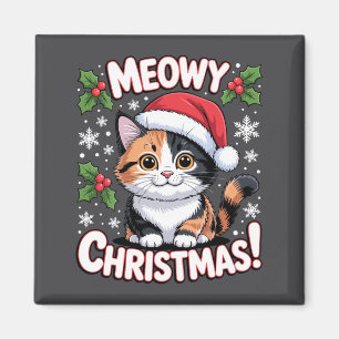 Íman Natal Meowy Fofo Gato Tricolor Férias Manga Longa