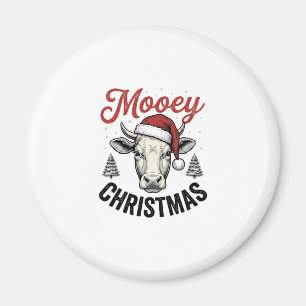 Íman Natal Mooey Vaca Chapéu do Papai Noel Gravura Vint