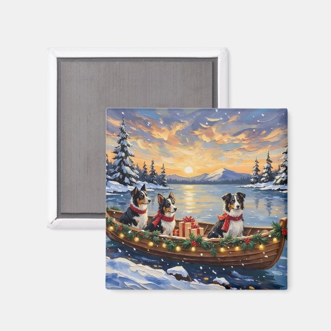 Íman Natal no barco com Border Collie (Front/Back)