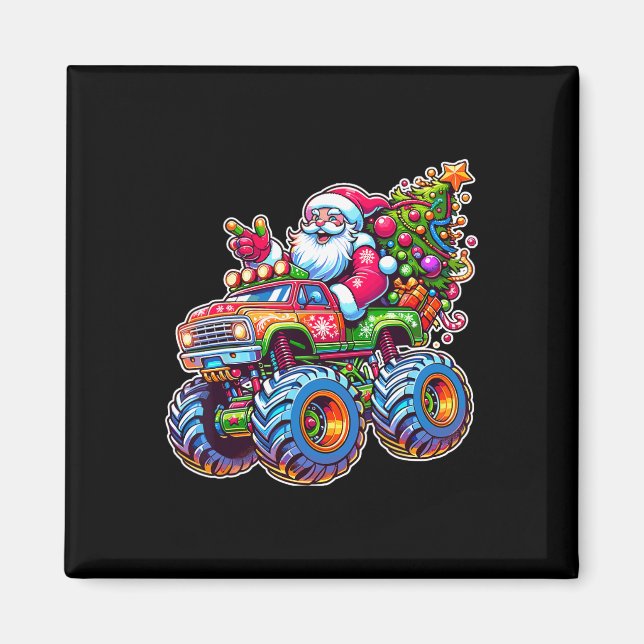 Íman Natal Papai Noel andando em caminhão monstro engra (Frente)