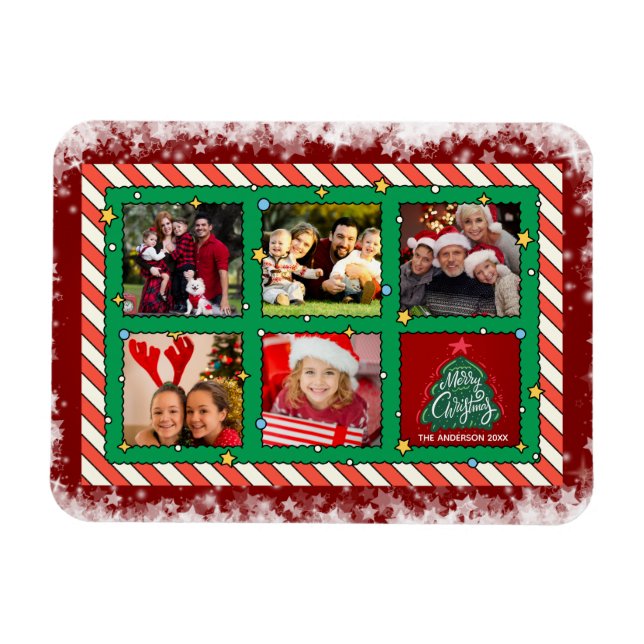 Íman Natal Personalizado com Cinco Fotos  (Horizontal)