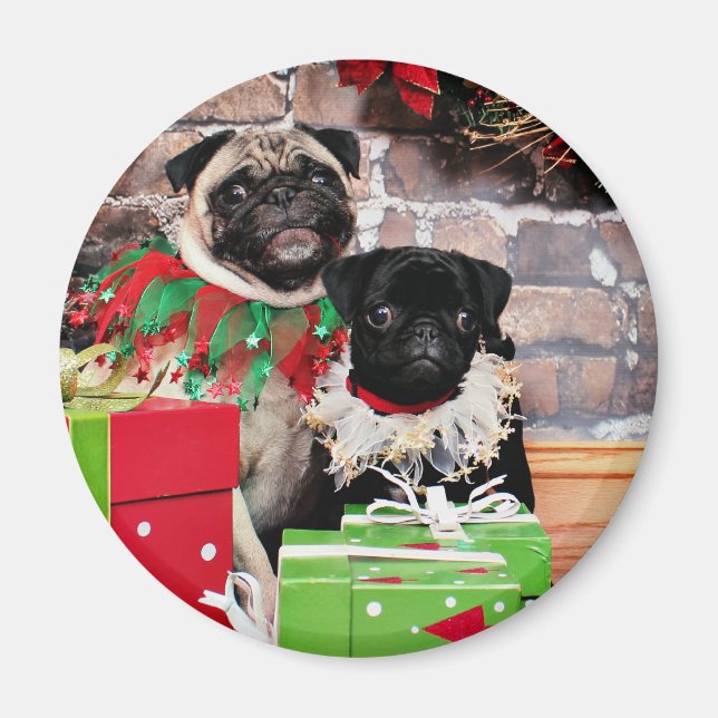 Íman Natal - Pug - Daisy Mae e Lily Lou (Frente)