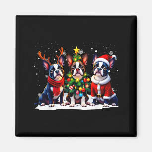 Íman Natal retrô Boston Terrier Papai Noel Rena Dog