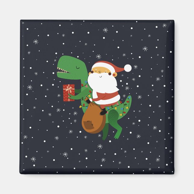 Íman Natal Santa Claus T-rex Dinossaur Sleigh (Frente)