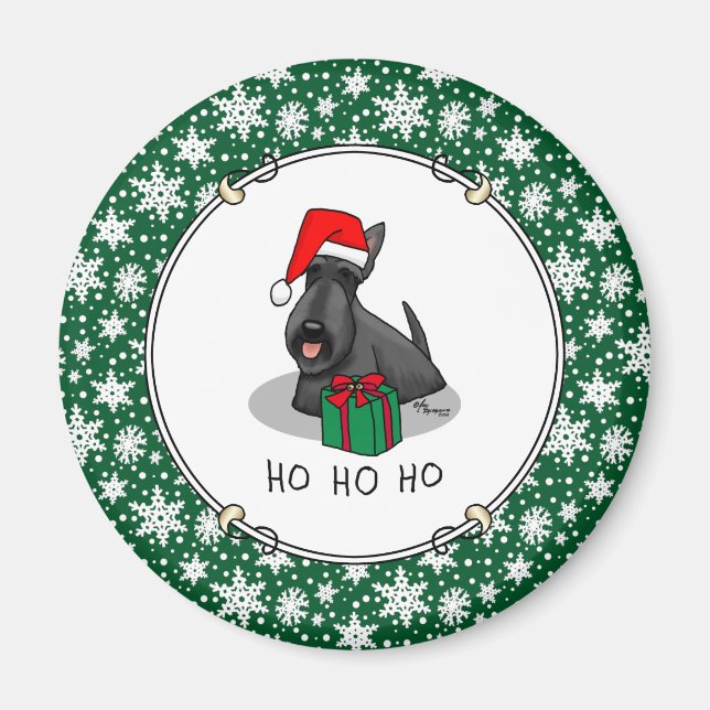 Íman Natal Santa Hat Scottish Terrier (preto) (Frente)