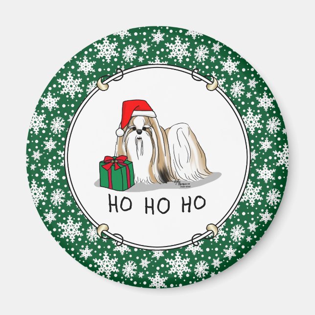 Íman Natal Santa Hat Shih Tzu (branco-tan) (Frente)