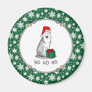 Íman Natal Santa Hat Siberian Husky (prateado)
