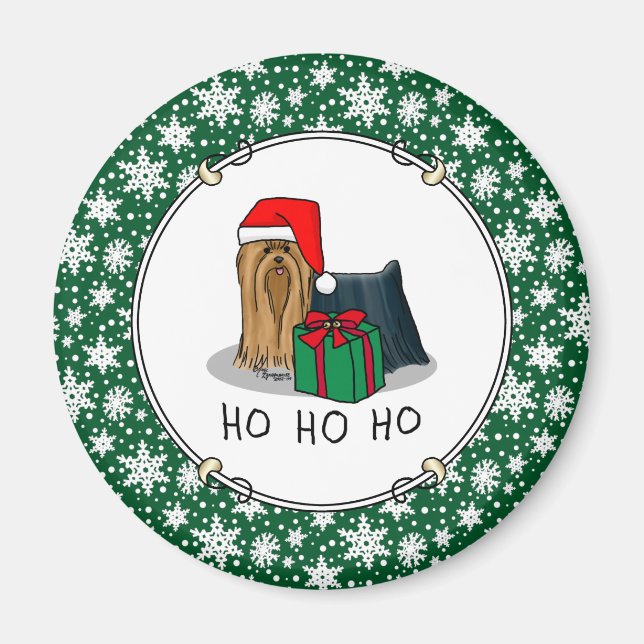 Íman Natal Santa Hat Yorkshire Terrier Yorkie Cute (Frente)