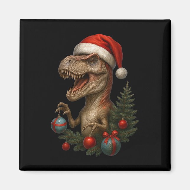 Íman Natal T-rex Natal Divertido Dinossauro Feriado  (Frente)