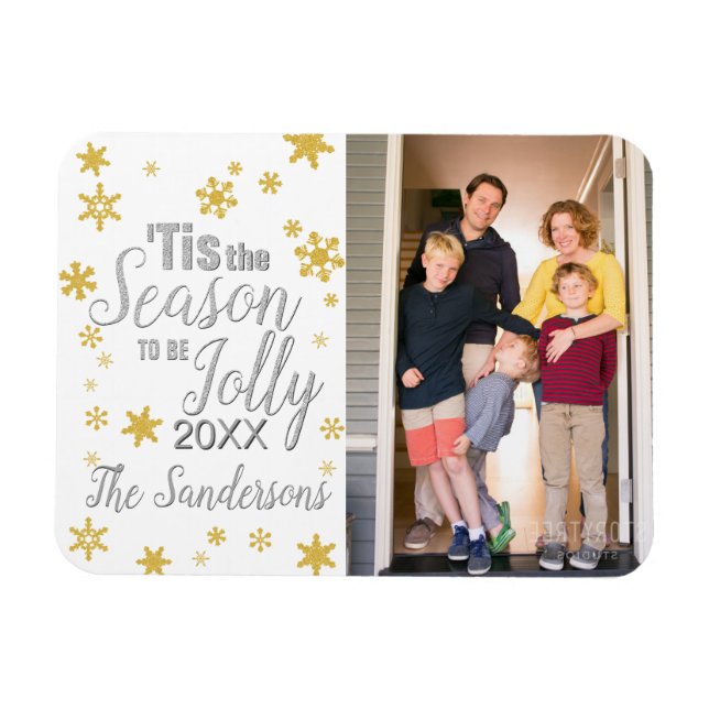 Íman Natal Tis A Época Snowflake Silver Dourada (Horizontal)