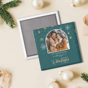 Íman Natal Verde com Flocos de Neve Modernos