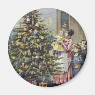Íman Natal vintage, família do Victorian em torno da