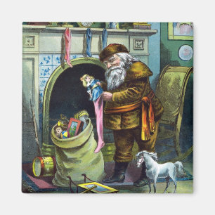Íman Natal vintage, meias de Papai Noel com brinquedos