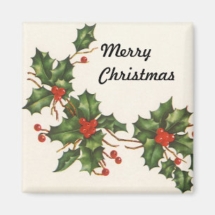 Íman Natal vintage, planta do azevinho com bagas