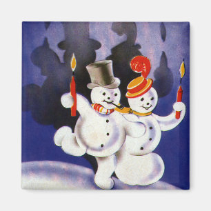 Íman Natal vintage que dança bonecos de neve com velas