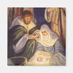 Íman Natal vintage, três pastores e bebê Jesus