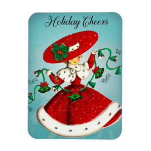 Íman Natal vintage verde sinos vermelhos