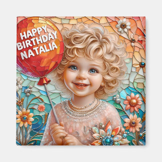 Íman NATALIA~ Happy Birthday ~ Cute Girl Balloon ~ 