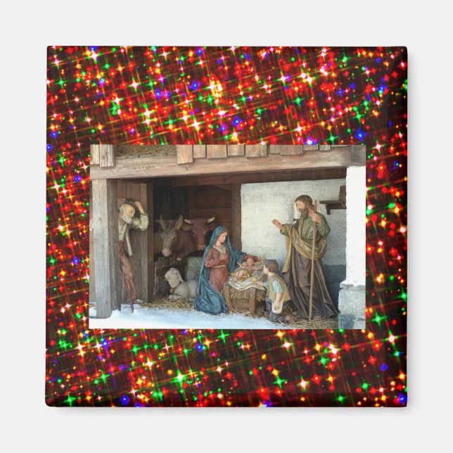 Íman Natividade da Aldeia Sob Dósel Estrelas Multicolor (Frente)