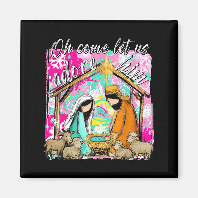 Íman Nativity Scene Oh Come Let Us Adore Him Christmas  (Frente)