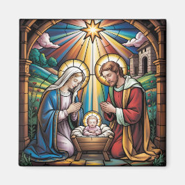 Íman Nativity Stained Glass Art – Holy Family Christmas