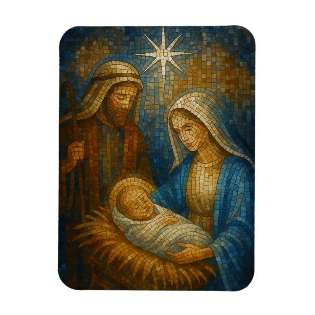 Íman Nativity Stained Glass Mosaic | Holy Family  (Vertical)