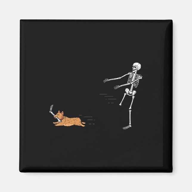 Íman Naughn Corgi Dog Diversão Skeleton Halloween (Frente)