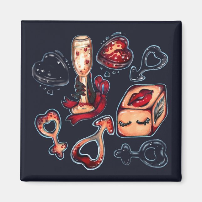 Íman Naughty Dice & Champagne Adult Humor Dark Romance  (Frente)