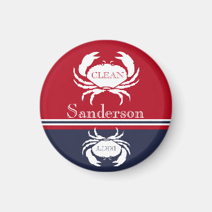 Íman Nautical Dishwasher Clean Red Navy Blue Crab 